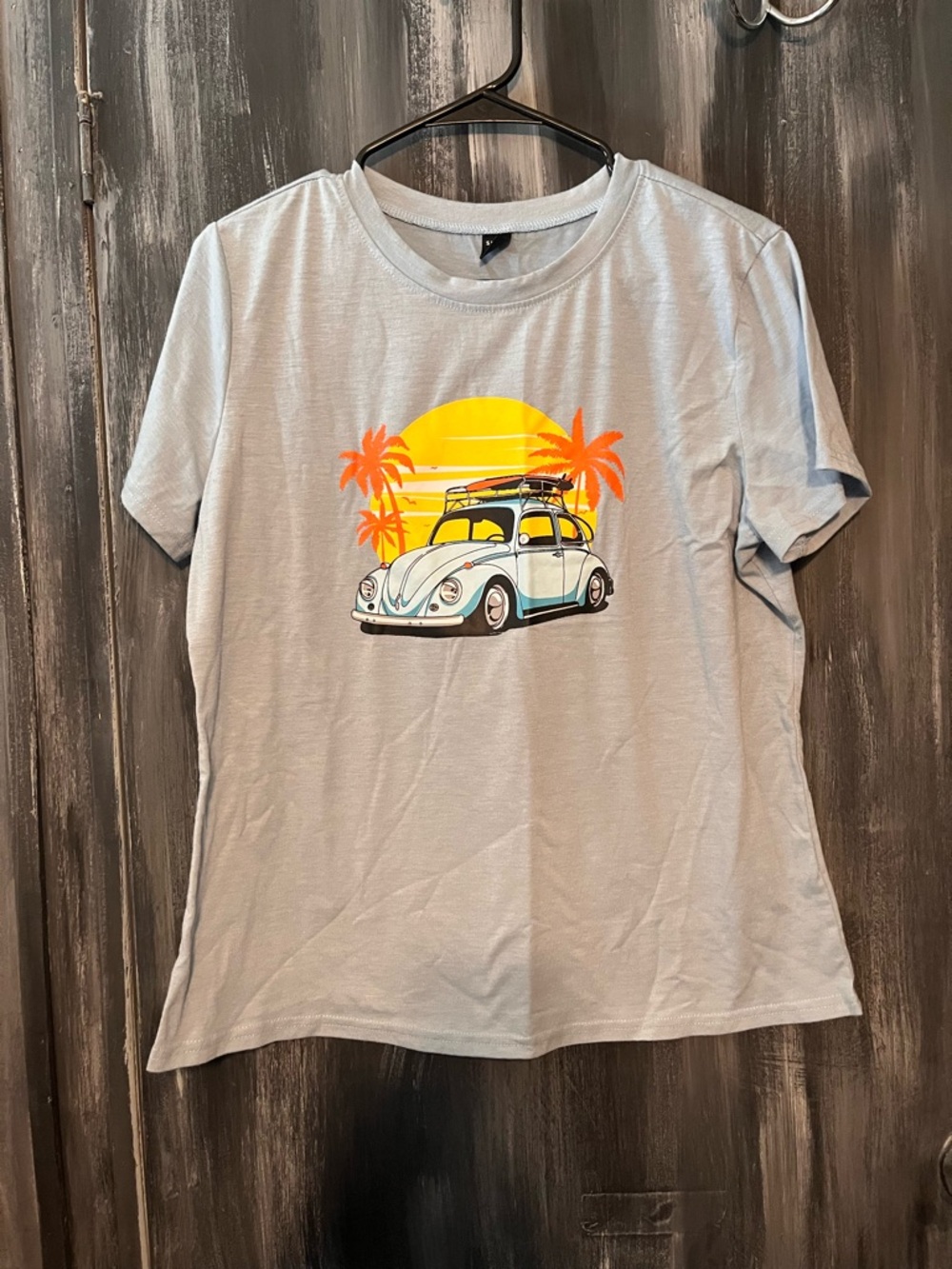 Sunset Surf Beetle Graphic Tee - Light Blue